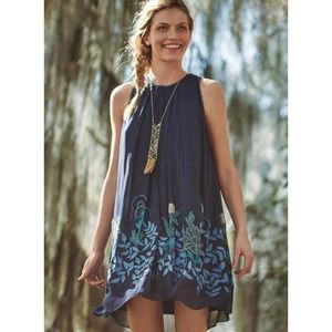 Anthropologie Not So Serious Woodvine Swing Dress Navy Beaded Embroidered Size 2